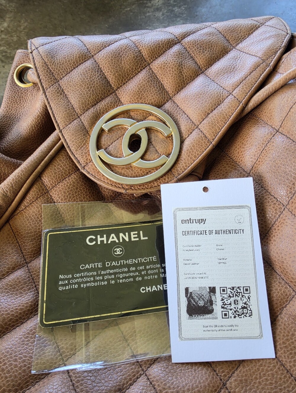 CHANEL Quilted Brown Leather Backpack with Gold CC Emblem - Picture 16 of 16